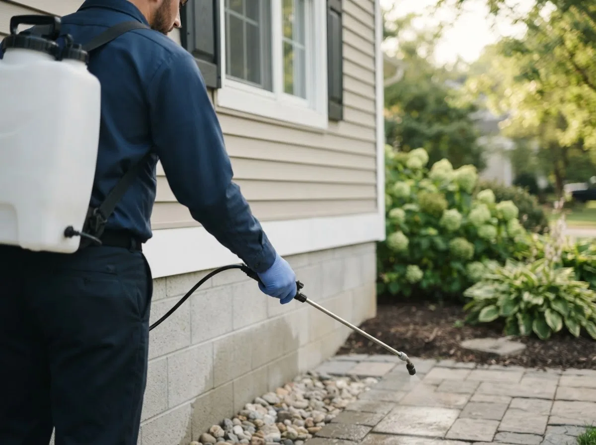 Pest control technician inspecting a home in Pennington, NJ